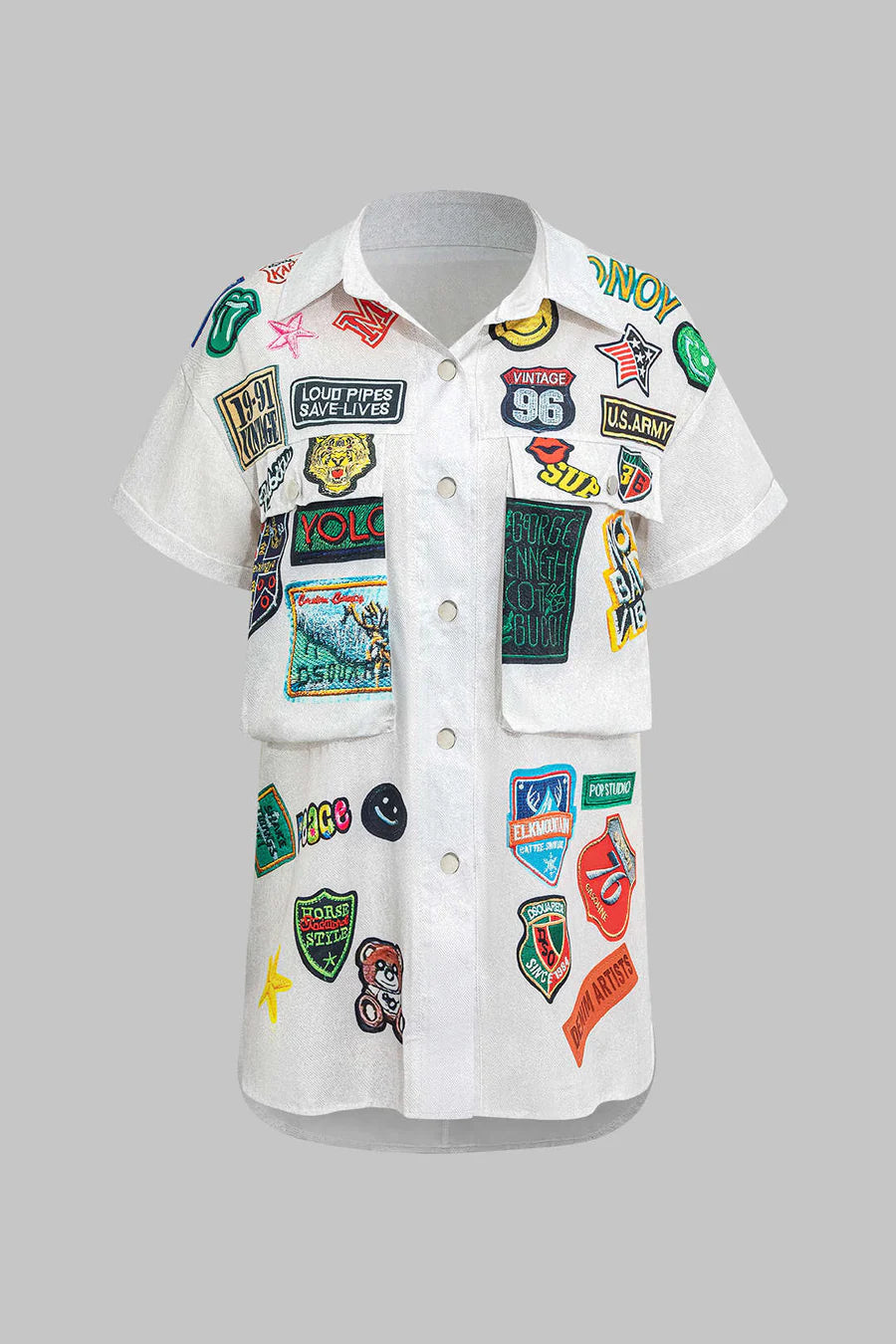 Дамска риза White Patchwork Rebel SS25-Thedresscode