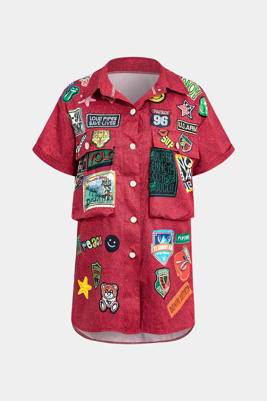 Дамска риза Red Patchwork Rebel SS25-Thedresscode