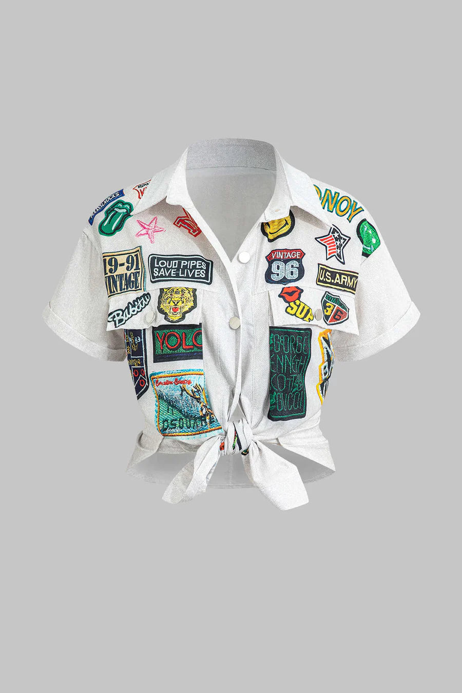 Дамска риза White Patchwork Rebel SS25-Thedresscode