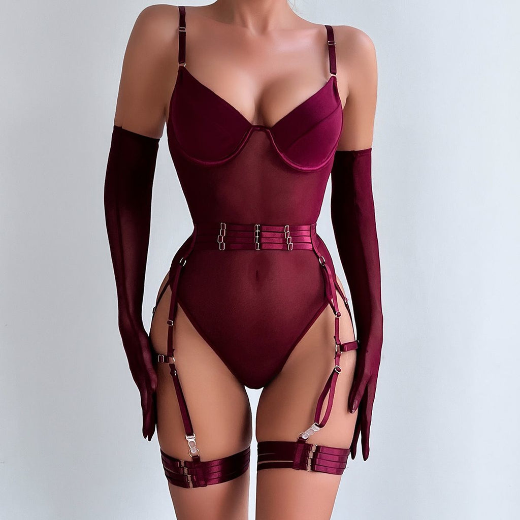 Дамскo бельо тип боди с жартиери Burgundy Muse SS26