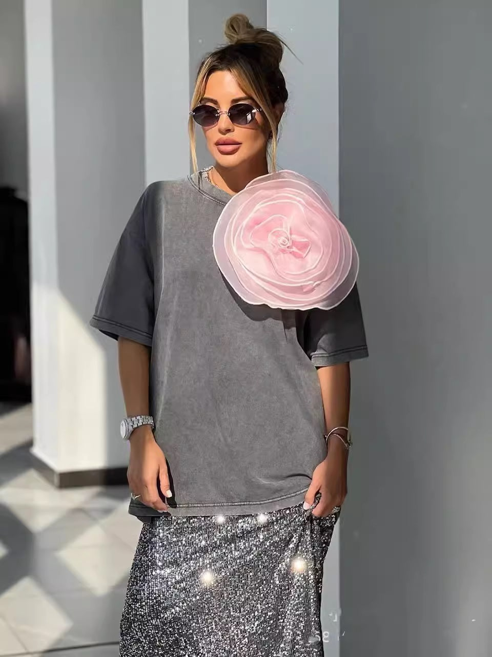 Дамска тениска Pink 3D Rose 24'-Дамска тениска Pink 3D Rose 24'-Thedresscode