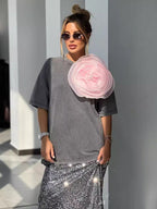 Дамска тениска Pink 3D Rose 24'-Дамска тениска Pink 3D Rose 24'-Thedresscode