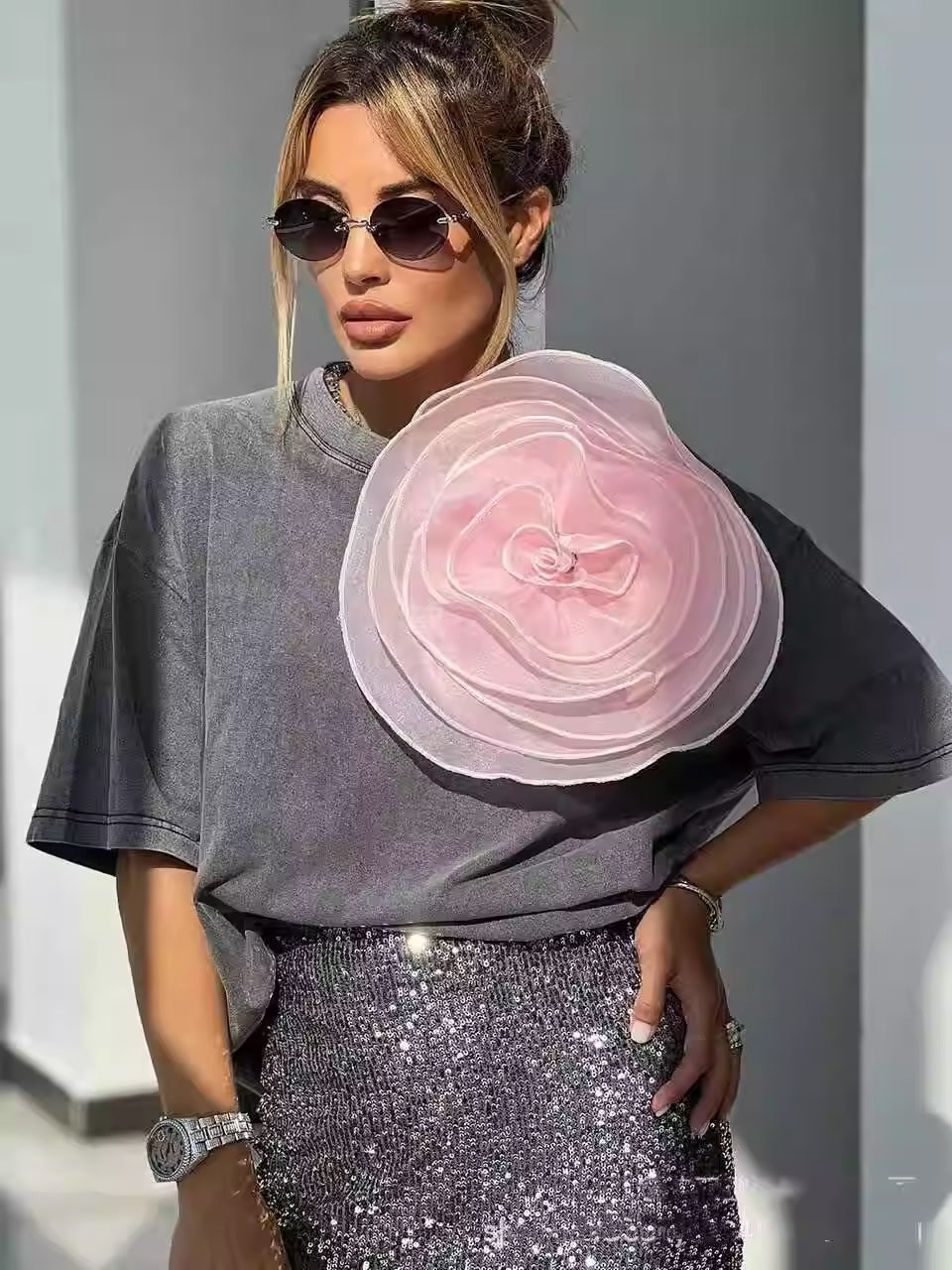 Дамска тениска Pink 3D Rose 24'-Дамска тениска Pink 3D Rose 24'-Thedresscode