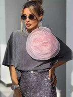 Дамска тениска Pink 3D Rose 24'-Дамска тениска Pink 3D Rose 24'-Thedresscode