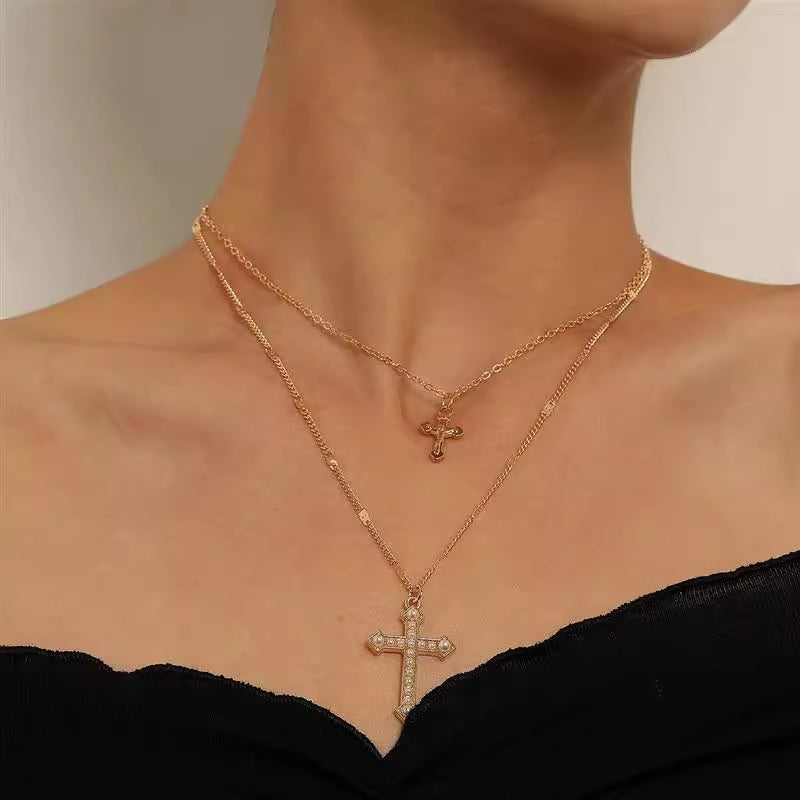 Дамско колие Double Golden Cross 24'-Дамско колие Double Golden Cross 24'-Thedresscode
