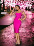 Бандажна миди рокля Fuchsia Crystals 24'-Бандажна миди рокля Fuchsia Crystals 24'-Thedresscode