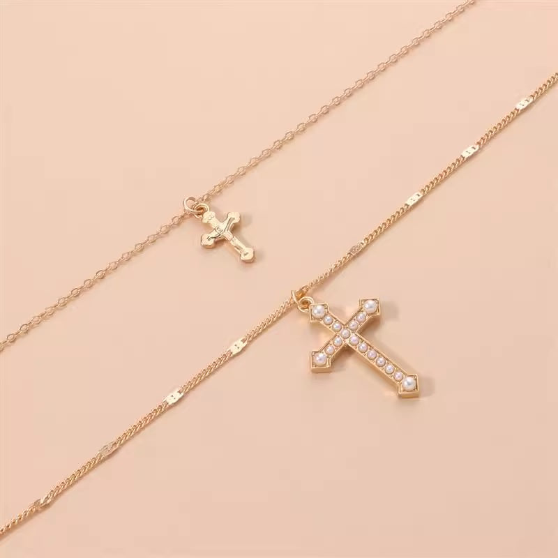 Дамско колие Double Golden Cross 24'-Дамско колие Double Golden Cross 24'-Thedresscode