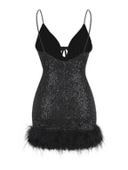 Мини рокля с пайети и пера Black Ivi FW 2026-Мини рокля с пайети и пера Black Ivi 24'-Thedresscode