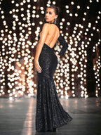 Макси рокля с един ръкав Black Sequins FW 2026-Макси рокля с един ръкав Black Sequins 24'-Thedresscode