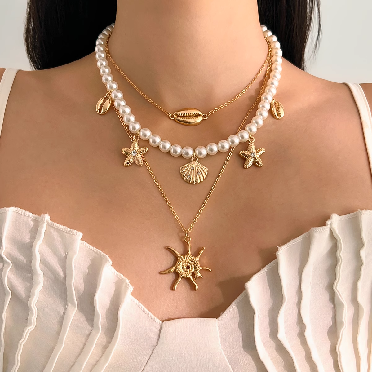 Дамско колие от 3 части Pearls & Sunshine SS25-Thedresscode