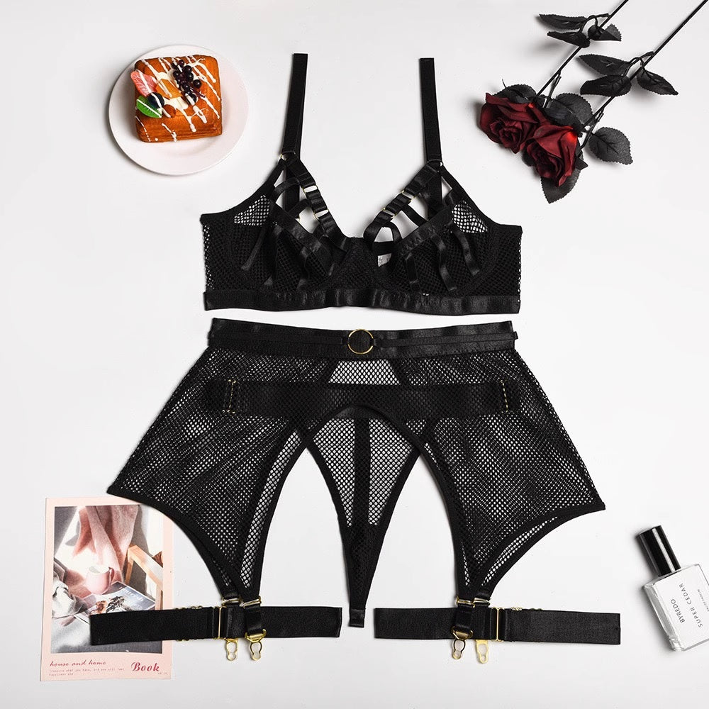 Дамски комплект от три части Sexy Mesh SS25-Дамски комплект от три части Sexy Mesh SS24'-Thedresscode