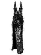 Макси рокля V-neck Sequin Fringe FW 2026-Макси рокля V-neck Sequin Fringe 24'-Thedresscode