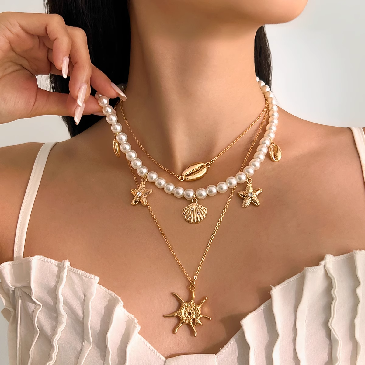 Дамско колие от 3 части Pearls & Sunshine SS25-Thedresscode