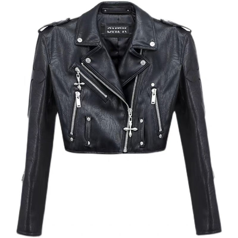 Дамско кожено яке Cross Back FW 2026-Thedresscode