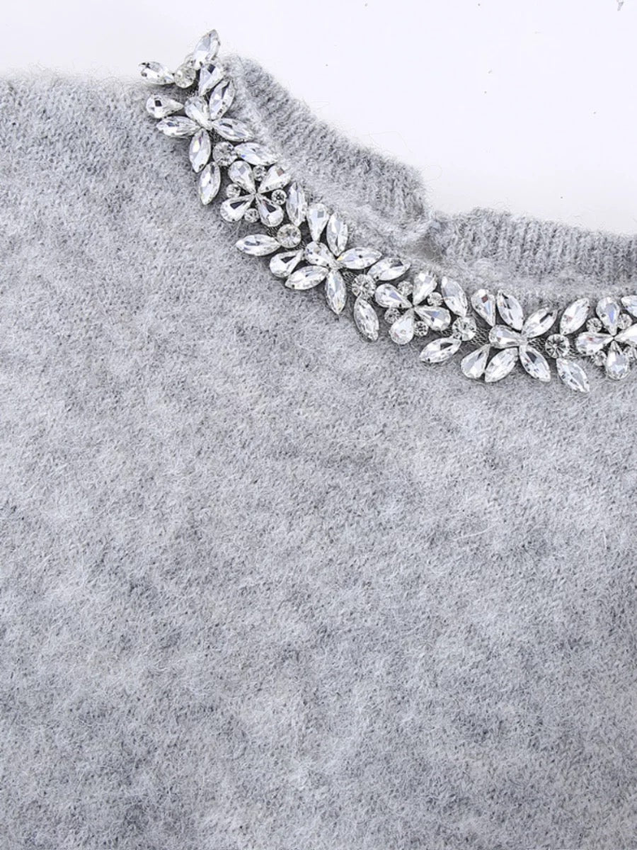Дамски къс пуловер Crystal Neck SS25-Clothing-Thedresscode