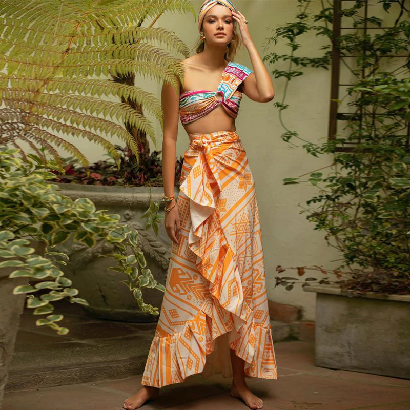 Дамски бански + плажна пола Tribal Sunset SS25-бански-Thedresscode