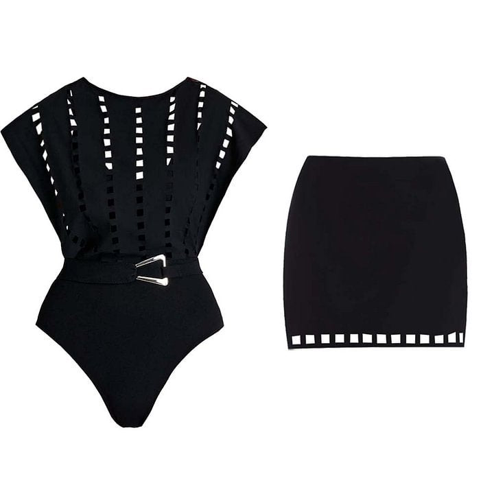 Дамски бански + плажна пола Black Code SS25-бански-Thedresscode