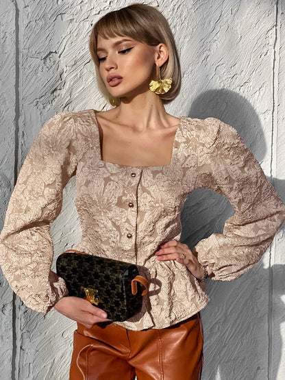 Дамска блуза Beige Puff Sleave SS25-Thedresscode