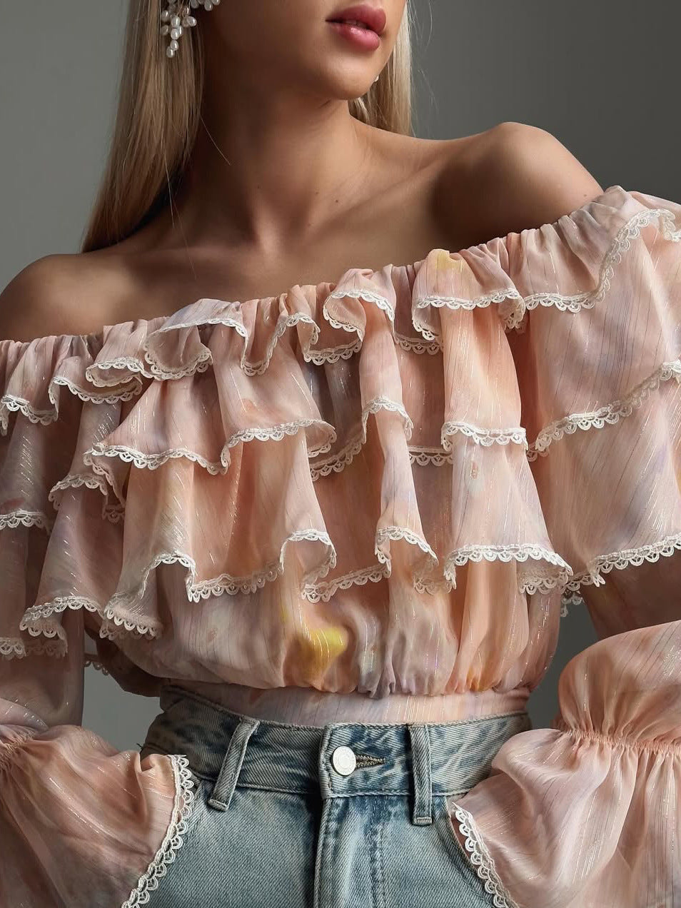 Дамска риза Bella Ruffle Blush SS25-Thedresscode