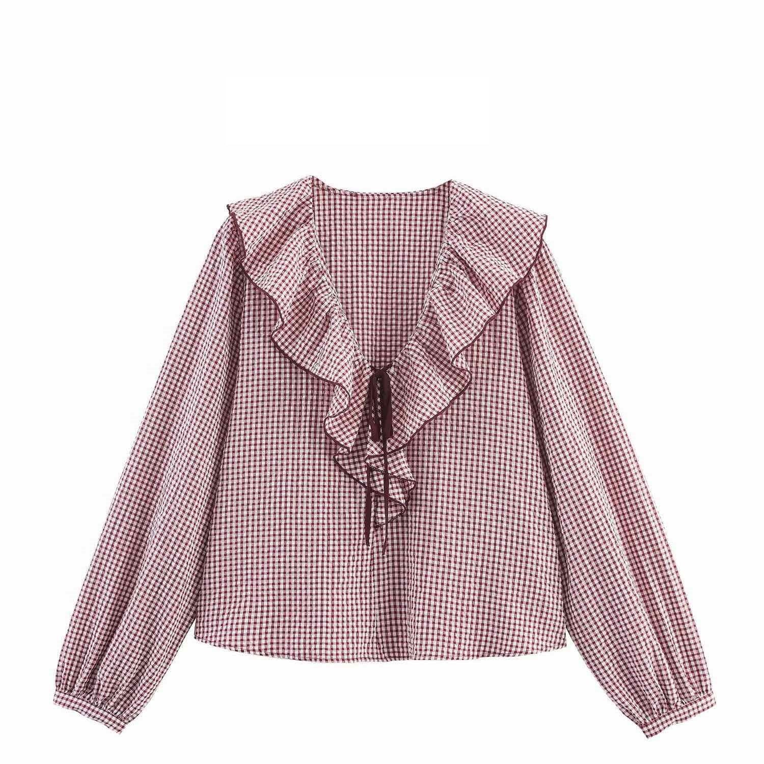 Дамска риза Sweet Ruffle Check SS26