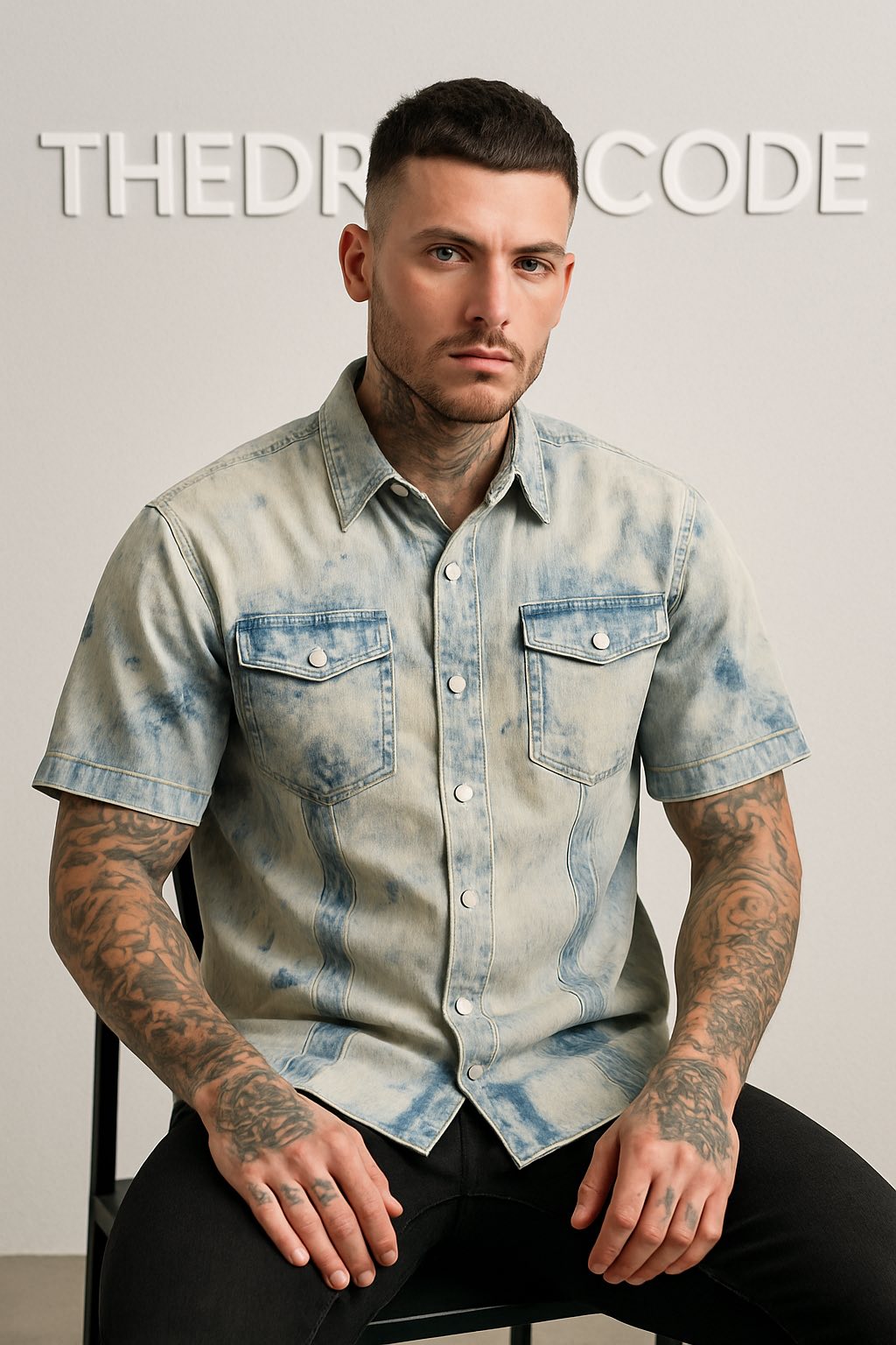 Мъжка риза Acid Wash Denim SS26