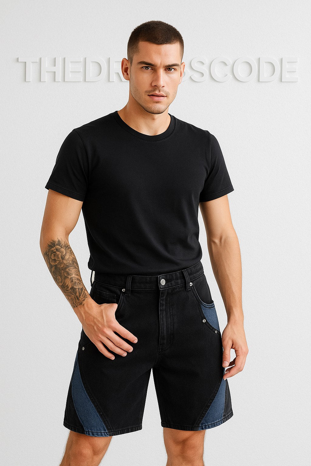 Мъжки къси дънки Black Contrast Panel SS26