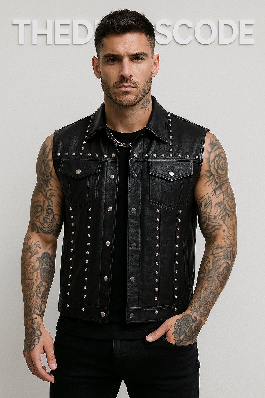 Мъжки кожен елек Black Steel SS26