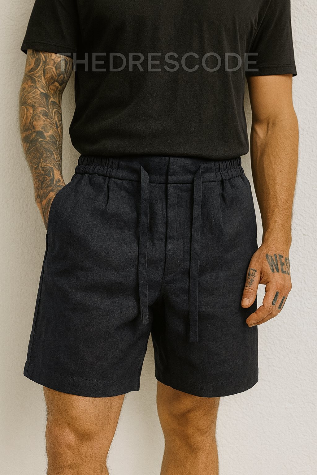 Мъжки къси панталони Black Linen Flow SS26