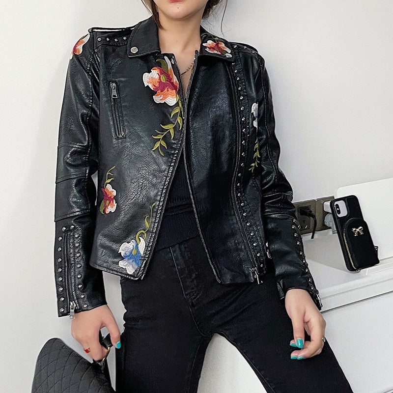 Дамско кожено яке EMBROIDERED Еyelets FW 2026-Дамско кожено яке - EMBROIDERED Еyelets-Thedresscode